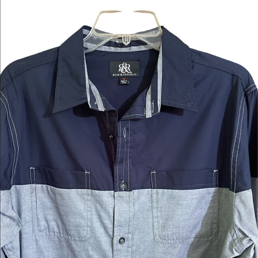 Blue colorblock long sleeve shirt